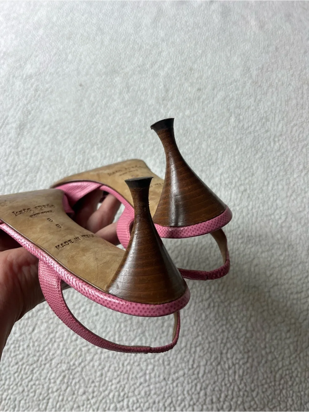 KATE SPADE LEATHER SLINGBACK HEELS PINK DOT WOMENS 8